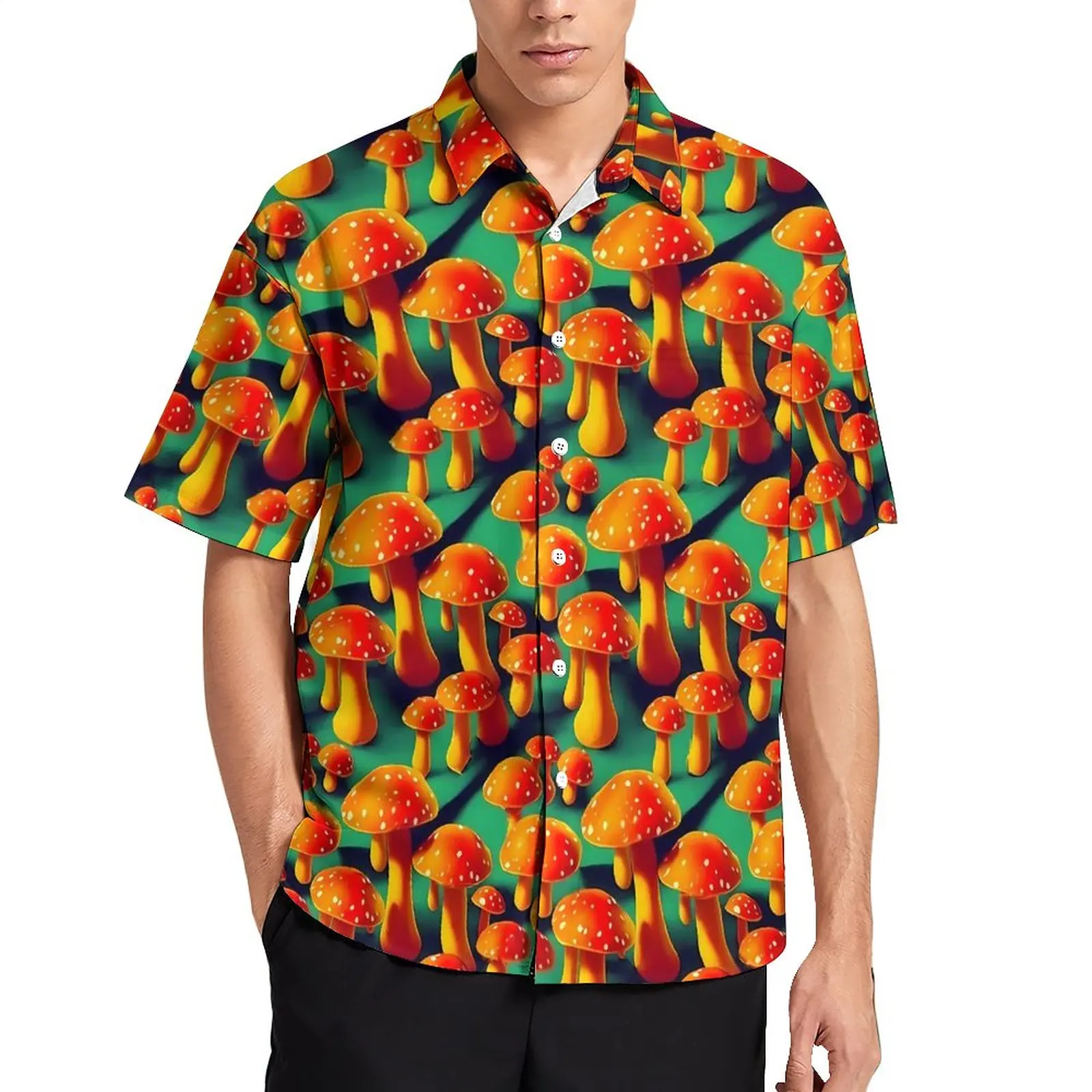 

Magic Mushroom Loose Shirt Beach Trippy Orange Mushrooms Casual Shirts Hawaii Pattern Short Sleeves Trending Oversized Blouses