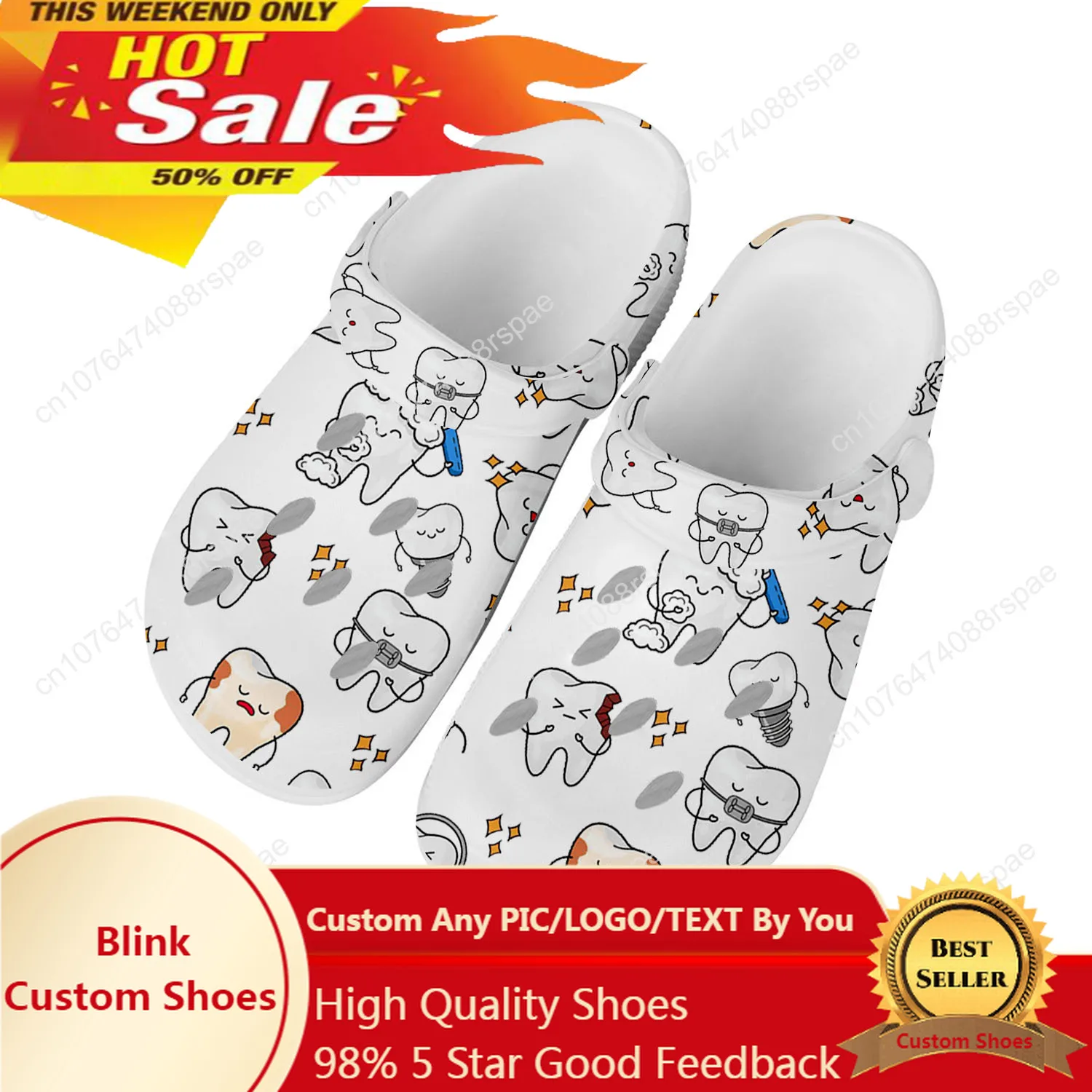 

Tooth Dentist Cartoon Home Clogs Custom Water Shoes Mens Womens Teenager Sandals Garden Clog Breathable Beach Hole Slippers