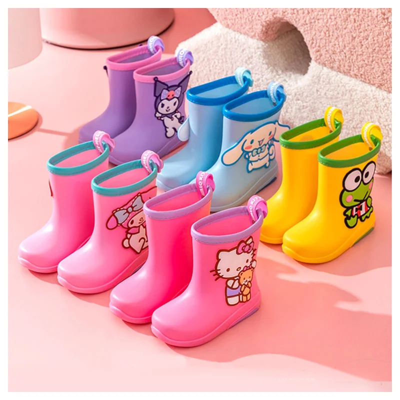 

Sanrios аниме My Melody Cinnamoroll Kuromi Hellokittys детская обувь для дождя кавайные высокие сапоги Нескользящие водонепроницаемые сапоги подарок для детей