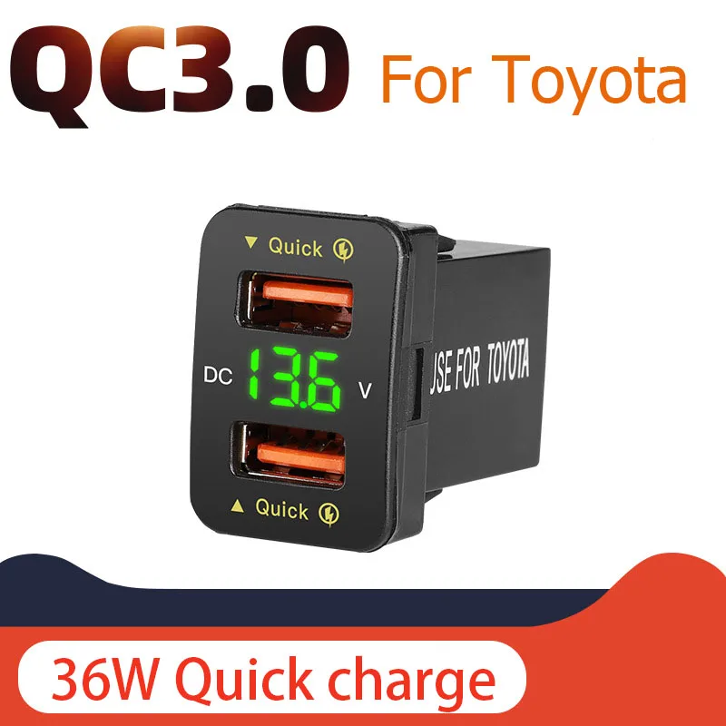

Автомобильное зарядное устройство с двумя USB-портами, 12-24 В, вольтметр, светодиодные автомобильные аксессуары, адаптер питания для Toyota, быстрая зарядка для телефона