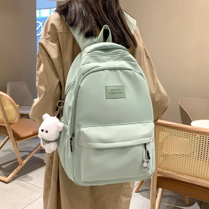 

Korean Women Nylon Zipper Backpack Preppy Style Students Solid Color School Knapsacks Girls Large Capacaity Rucksacks Travel Bag