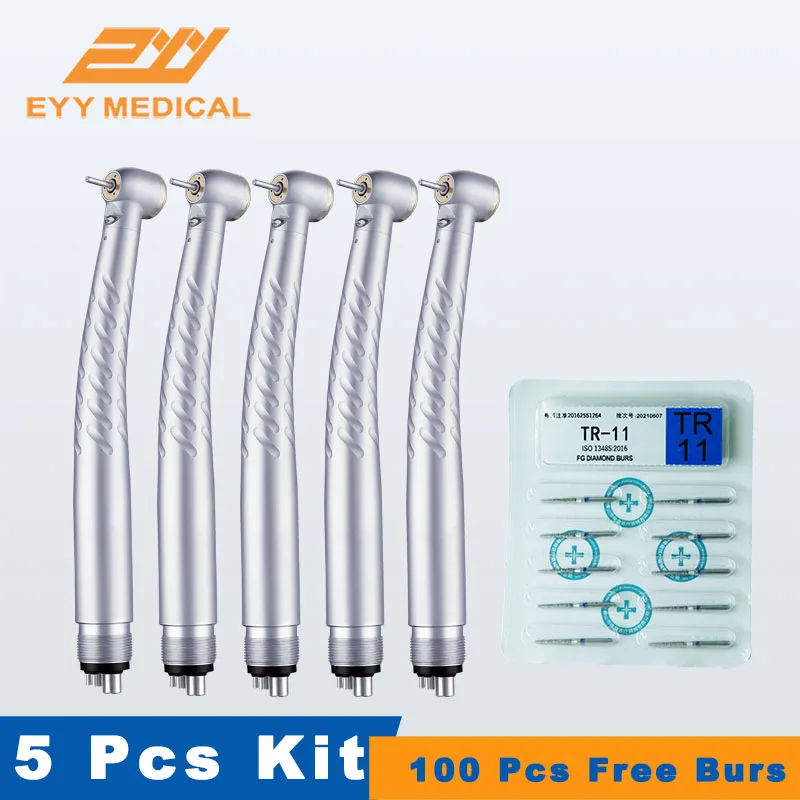 

EYY 5Pcs Dental Air Turbine High Speed Standard Head E-generator LED Self Power Handpiece 3 Way Spray Push Button Handpiece