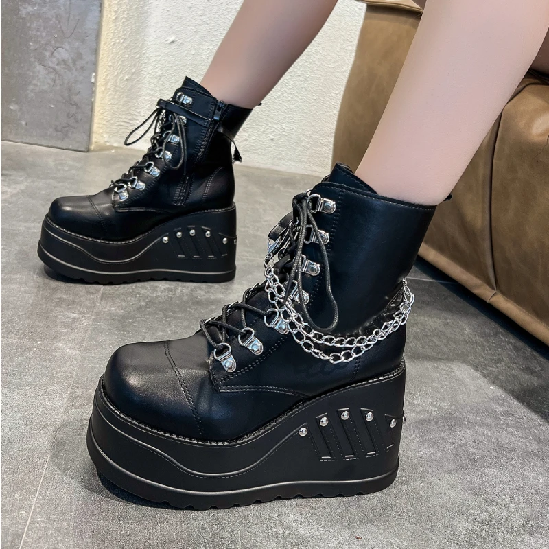 

2022 New Brand Punk Women's Boots Fashion Gothic Style Girls Cosplay Boots Platform High Heels Shoes Wedges Booties Boots Woman
