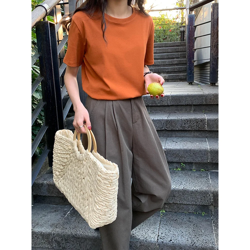 

Solid color short-sleeved round neck summer casual bottoming T-shirt 2022