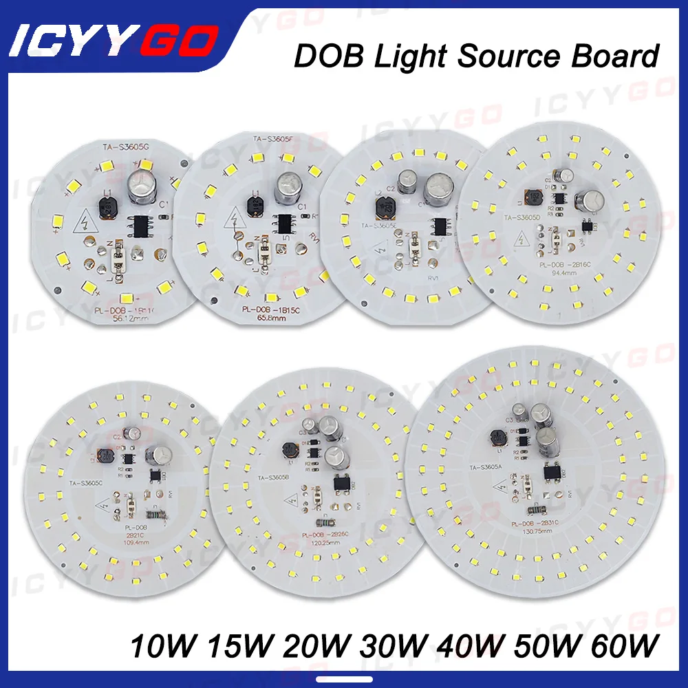 

LED Chip SMD2835 Driverless 10W 15W 20W 30W 40W 50W 60W AC 220V-240V RDOB Light Source For Downlight Spotlight Finned Bulb DIY