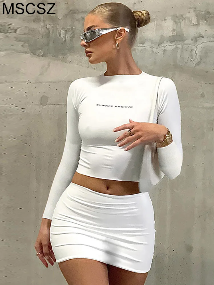 

Женский комплект из топа с длинным рукавом и юбки, комплект из двух предметов с надписью и принтом, летний комплект Y2K, праздничные костюмы для ночного клуба, 2023