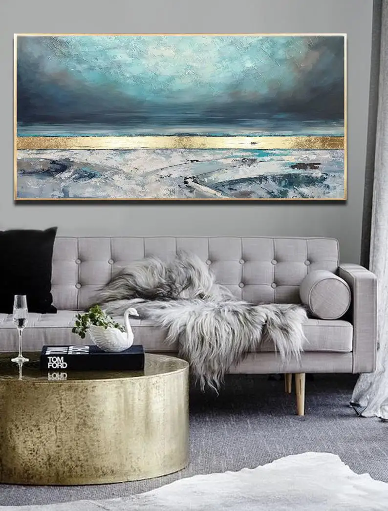

Perfection - Abstract Painting, Original Modern Painting, Teal Grey Turquoise Gold Leaf, Minimalist Art, Wall Art Decor Original