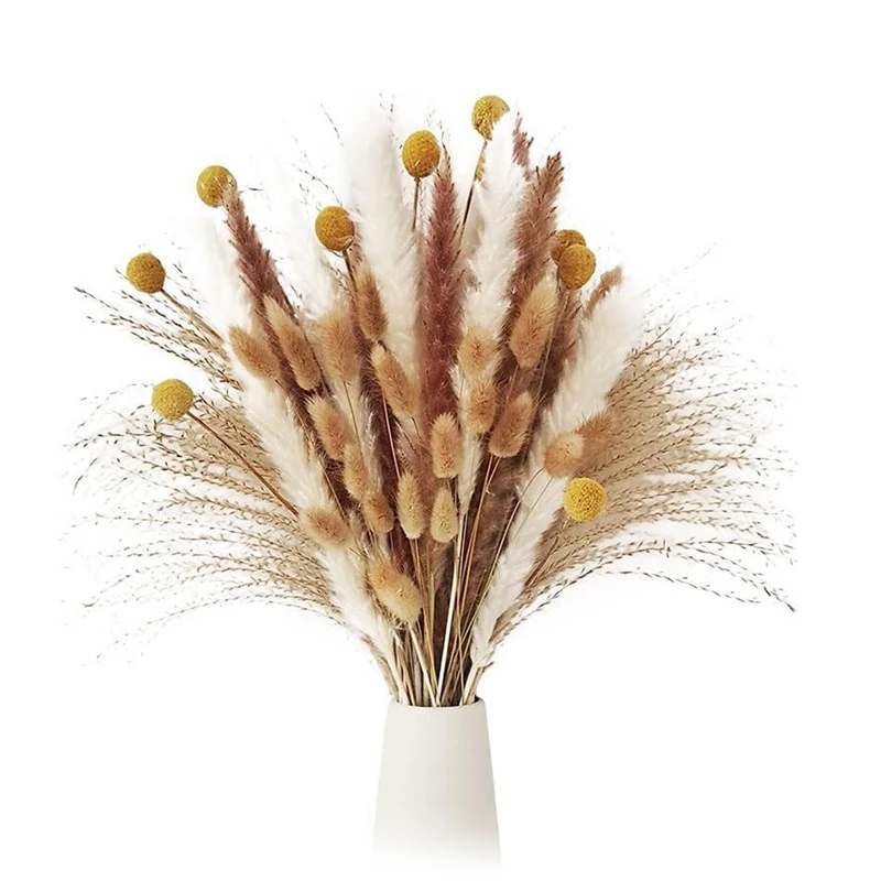 

100Pcs Pampas Grass,Natural Dried Pampas Grass - Fluffy Stem Bouquet For Home Decor Wedding Boho Decor,For Wedding Party