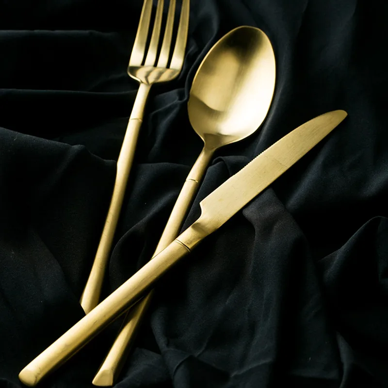 

Многоразовая вилка, ложка, нож, набор из нержавеющей стали, экологически чистый золотой роскошный набор ножей в скандинавском стиле, Подаро...