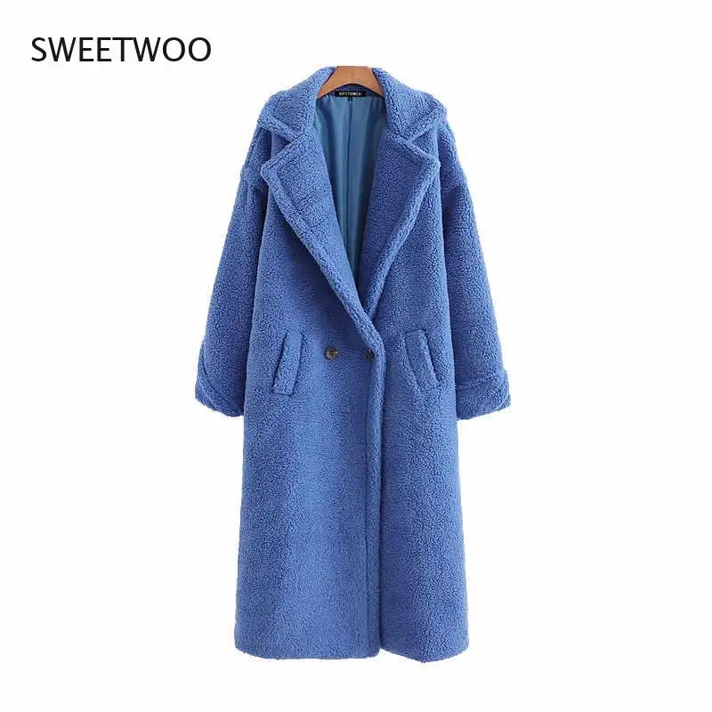 Women Fashion Thick Winter Warm Faux Fur Teddy Coat Women Vintage Long Sleeve Pockets Female Outerwear Chic Overcoat Contracted