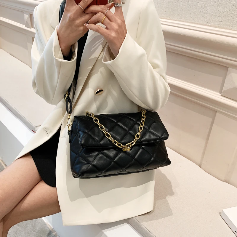 Luxury Designer Bag Chain Purse and Handbags for Women 2023 New Soft PU Leather Crossbody Bag Plaid Thread Small Shoulder Bag