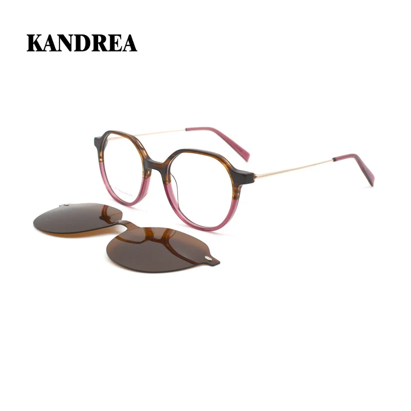 KANDREA 2 в 1 металлические винтажные многоугольные Солнцезащитные очки женские