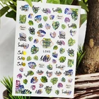 3D наклейки для ногтей, водостойкие блестящие наклейки, наклейки для ногтей, зеленые листья, буквы, растения, украшение для ногтевого дизайна, Аврора, серебристый дизайн