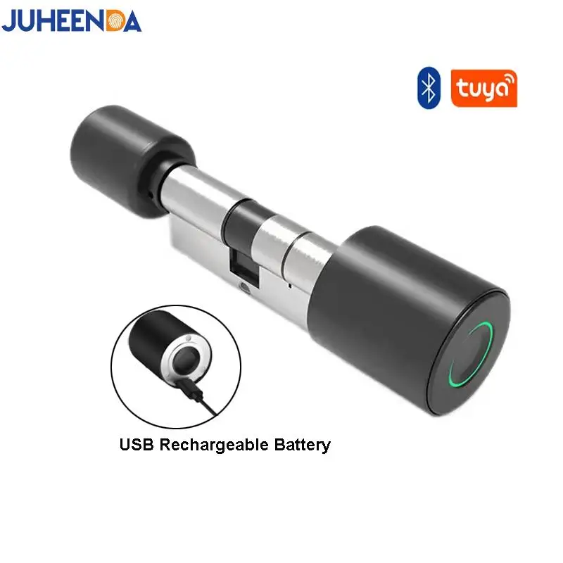 

Дверной смарт-замок Tuya, беспроводной цилиндр с поддержкой Bluetooth, со сканером отпечатка пальца, дистанционное управление через приложение, европейский домашний электрический замок для входной двери
