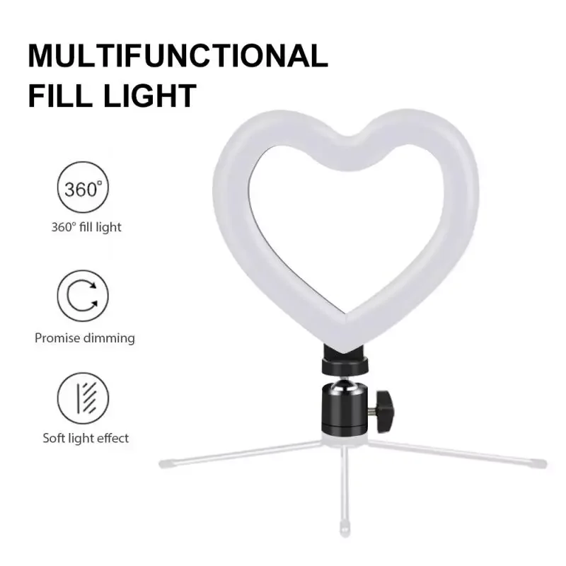 

2020 6/10 Inch Live Heart-Shaped Circular Arc Fill Light USB Multi-Specification Multi-Color LED Ring Light Universal Tripod