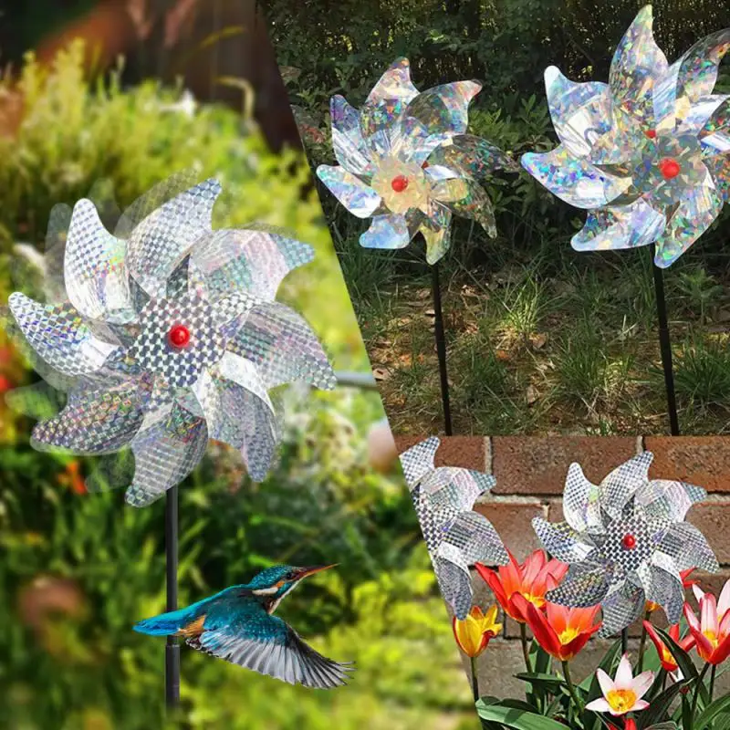 

10 Pcs Bird Repeller Pinwheels Reflective Sparkly Bird Deterrent Windmill Protect Garden Plant Flower Garden Lawn Decoration