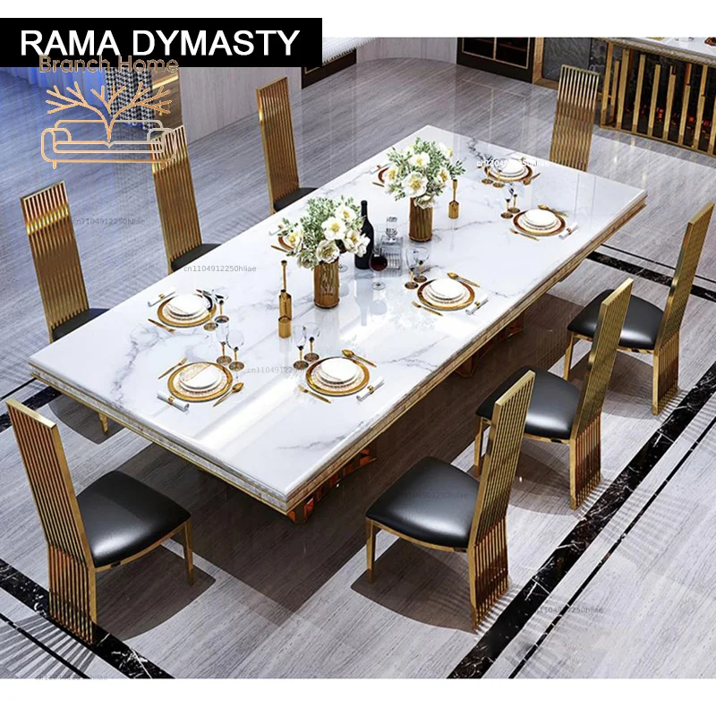 Обеденный стол Rama Dymasty из нержавеющей стали, современный мраморный обеденный стол, прямоугольный стол для дома и столовой. (art.: 3920dc8a3cc53) - 3920dc8a3cc53