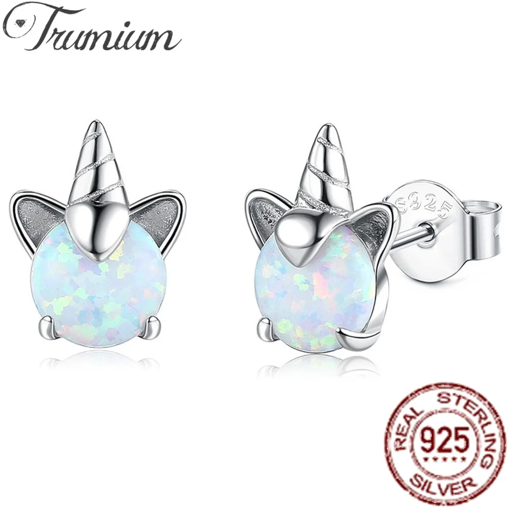 

Trumium Genuine 925 Sterling Silver Opal Unicorn Stud Earrings for Women Hypoallergenic Earings for Girl Gifts Fine Jewelry