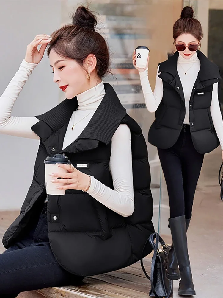 Maillard Sle down Cotton-padded Vest Women Autumn and Winter New Warm Lapel Outerwear Sleeveless Waistcoat Cardigan Top