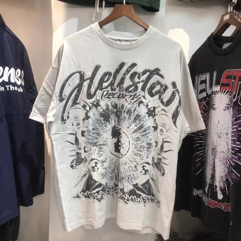 

Hellstar Short Sleeve High Street Blur Portrait Letter Print Retro Loose Men's And Women's Round Neck Top T-Shirt