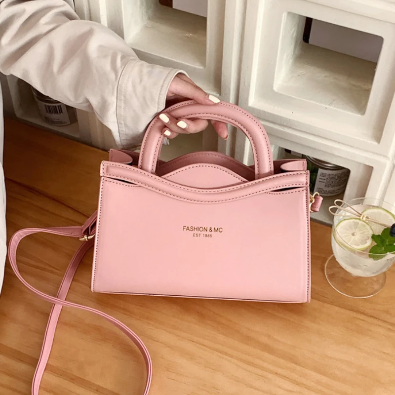

MBTI 2023 Luxury Designer Handbag Womens Simple Casual Pu Leather Top-handle Bag Pink Korean Style Ladies Shoulder Bag for Phone
