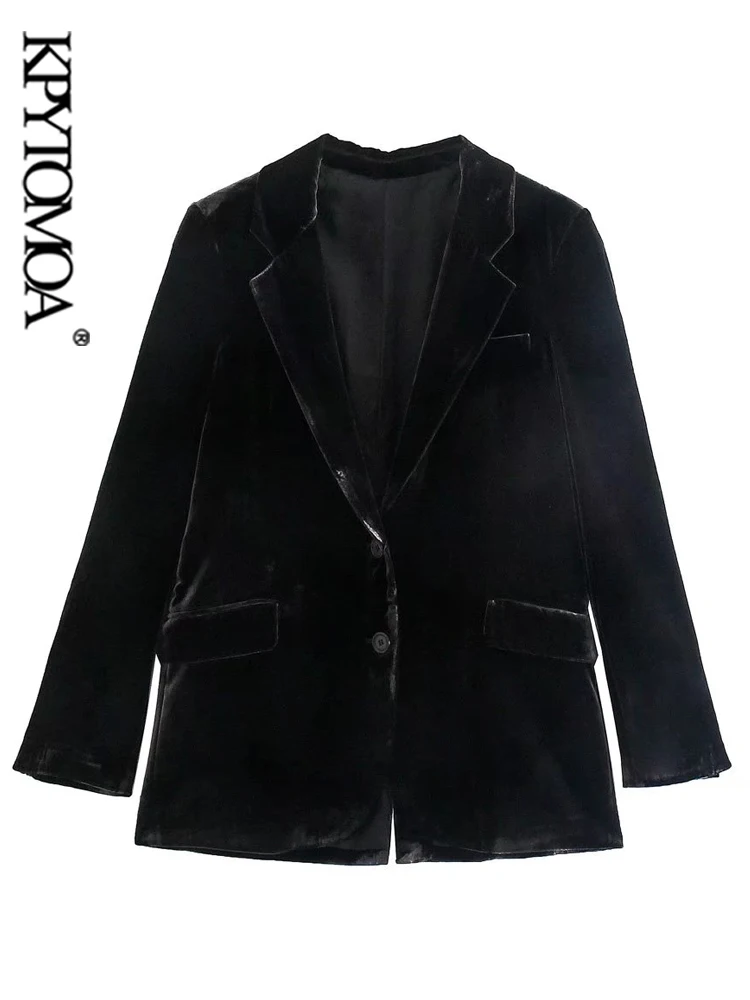 

KPYTOMOA Women Fashion Single Breasted Velvet Blazer Coat Vintage Long Sleeve Flap Pockets Female Outerwear Chic Veste Femme
