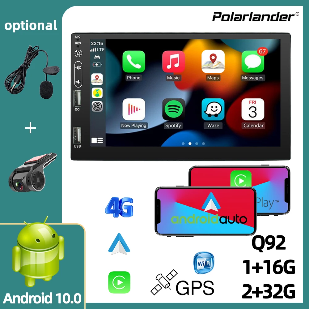 

Car Multimedia Player 7 inch Carplay, Android Auto GPS WIFI+4G Universal 2 Din Android 10.0 4/8 Cores 1+16G/2+32G/4+64G/8+128G