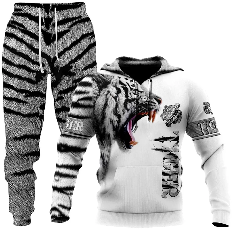 

Animal 3D Tiger Printed Men Hoodies Pants Casual Hooded Sweatshirt Sweatpants Tracksuits 2pc Set Autumm And Winter Sport Suit