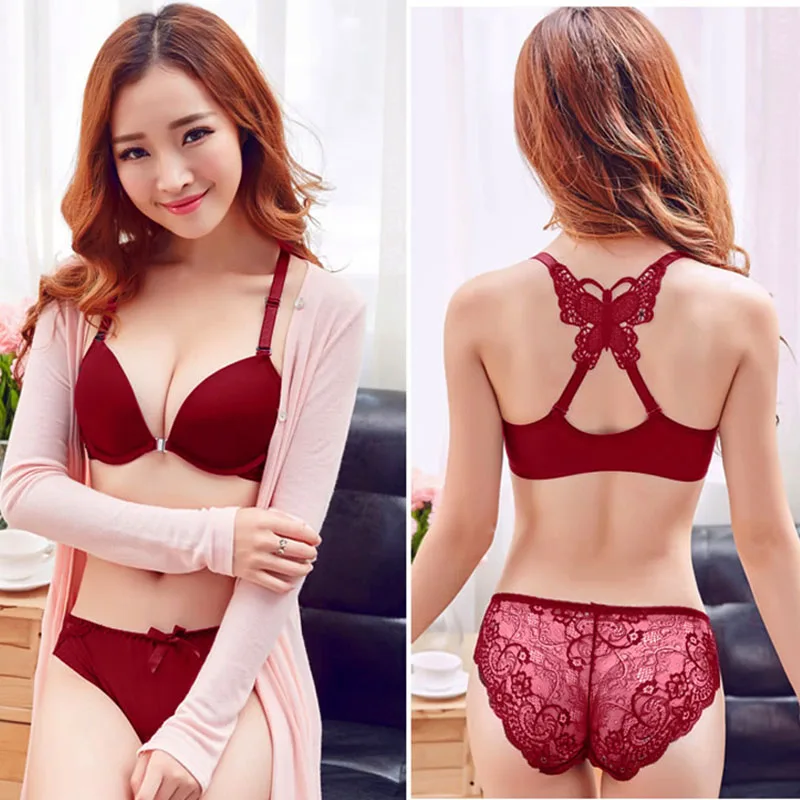 

New Girly Bra With Front Buckle Y-shaped Butterfly Beautiful Back Lace Bra Adjustable Smooth Girly Underwear Bra