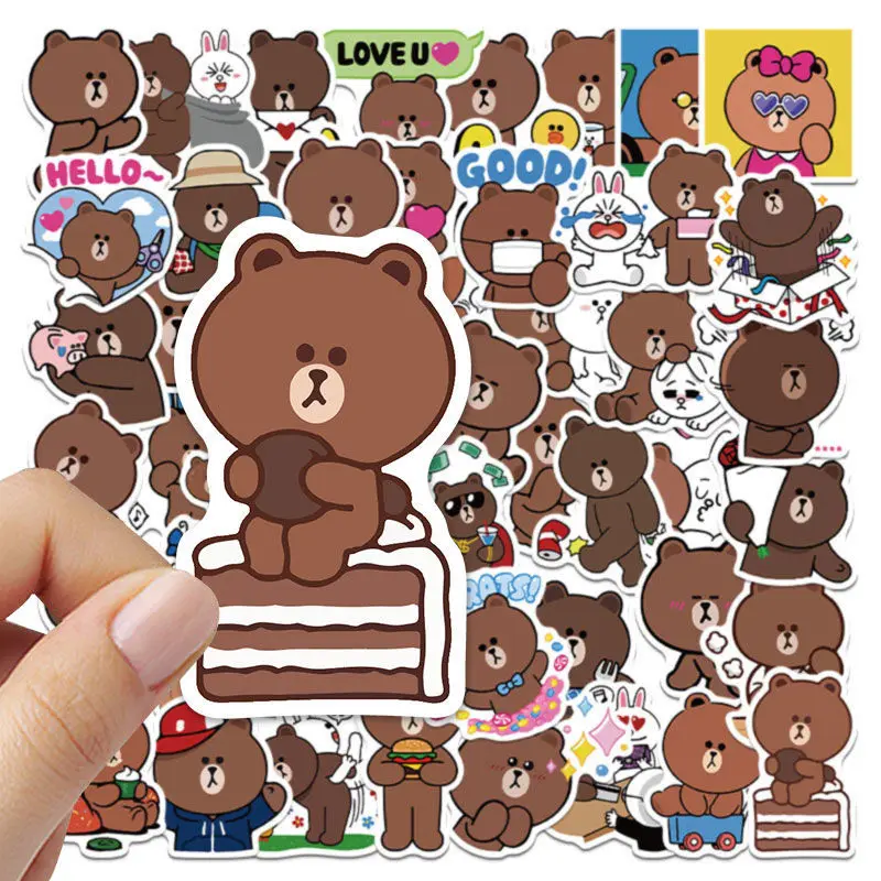

Line Friends 100Pcs Kawaii Cartoon Brown Bear Waterproof Pvc Stickers Scrapbooking Diy Journaling Cute Stationery Sticker Diary
