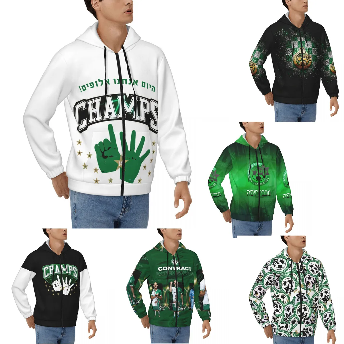 

Maccabi Haifa Fall Winter Fashion Hoodie Men's Casual Warm Hooded coat Sweater Zip Cardigan Street Hip Hop Cardigan coat