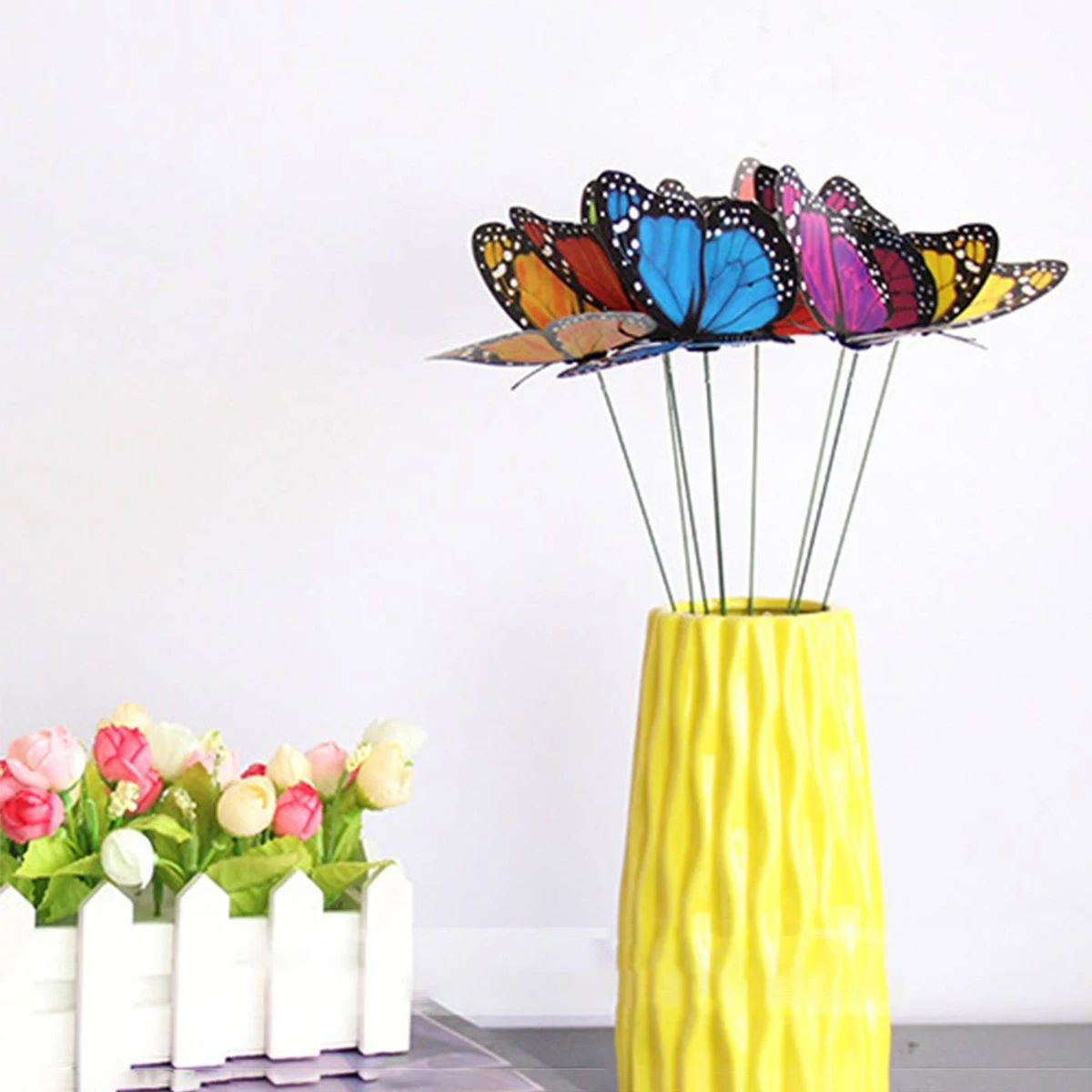 

24pcs Monarch Butterfly PVC Simulation Butterfly Dragonfly Cuttings Home Flower Arrangement Outdoor Lawn Garden Decoration