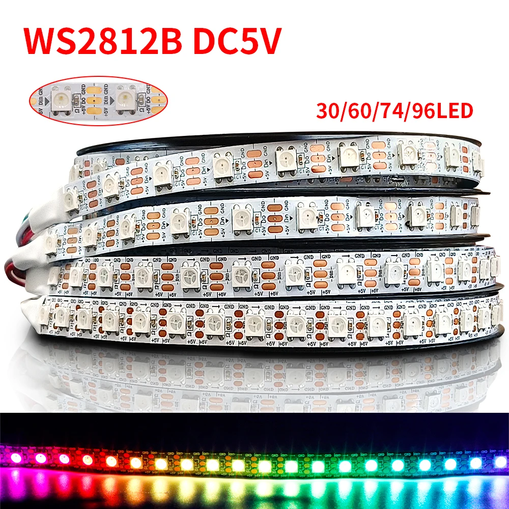 RGB-Лента светодиодная WS2812B WS2815, 5050 пикселей/м, 30/60/74/96/144 пикселей/м