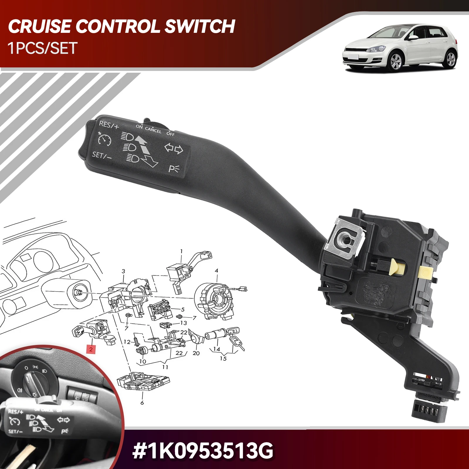 Переключатель указателей поворота круиз-контроля для VW Jetta Golf 5 6 MK6 GTI MK5 Tiguan Touran Rabbit Skoda Octavia Seat 1K 0953513   1К 0953513 Г