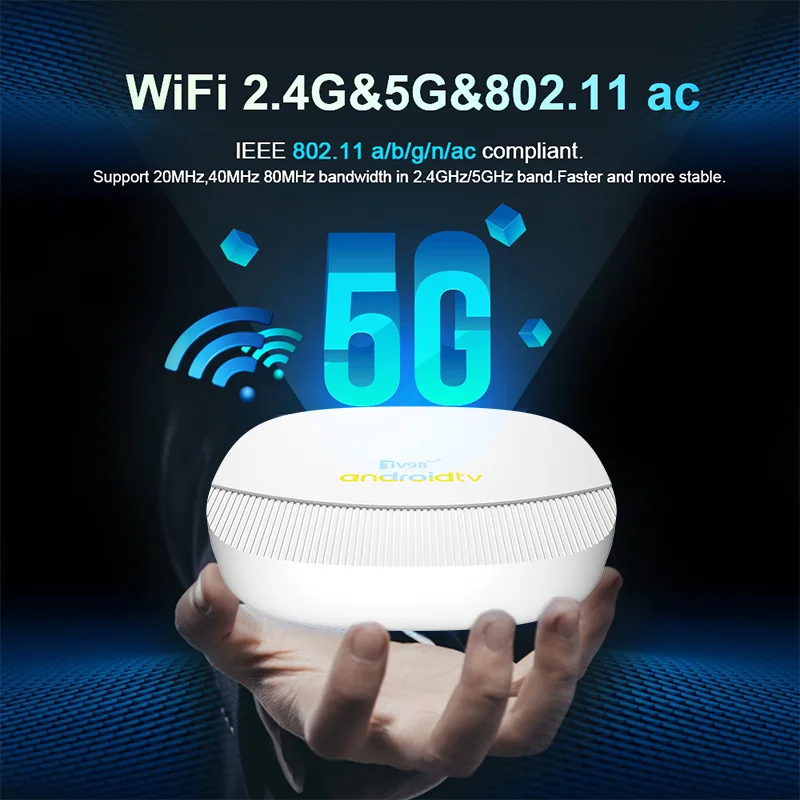 Фото ТВ-приставка TV98 ATV MAX Smart TV Box с процессором Allwinner H313, 2 ГБ оперативной памяти, 16 ГБ встроенной памяти, Android 14, поддержкой 8K HDR, двухдиапазонным Wi-Fi 2.4G и 5G, Bluetooth 5.0 и голосовым пультом дистанционного управления. №5