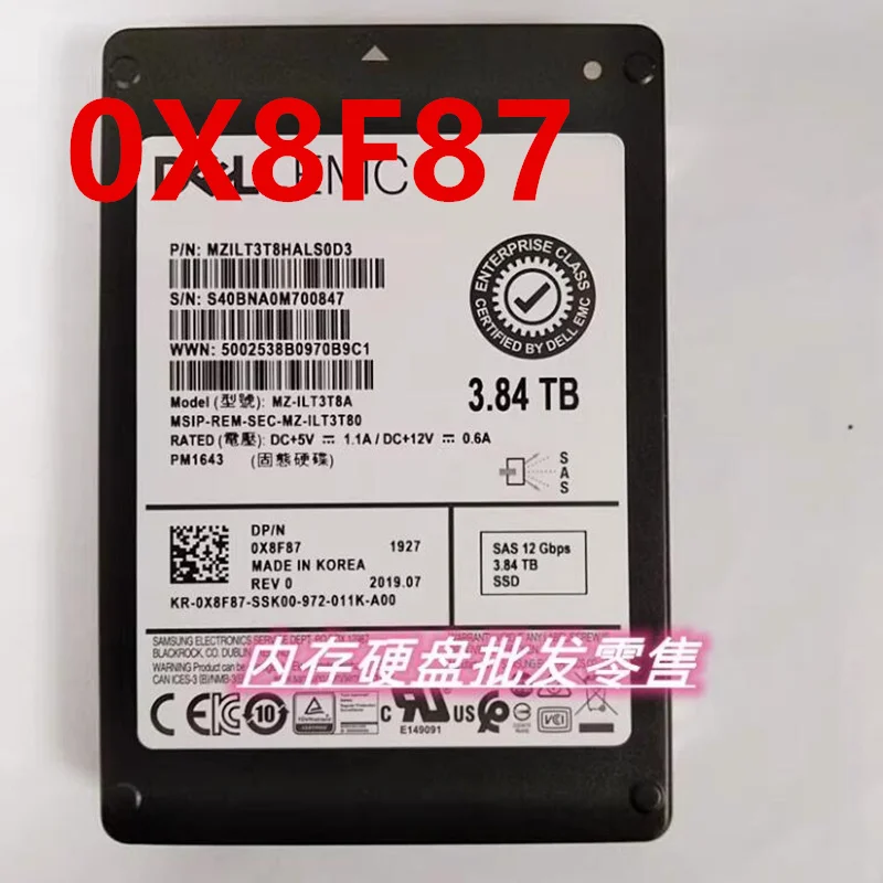 

Original Almost New Solid State Drive For DELL R740 R750 3.84TB 2.5" SAS SSD For 0X8F87 X8F87 MZ-ILT3T8A