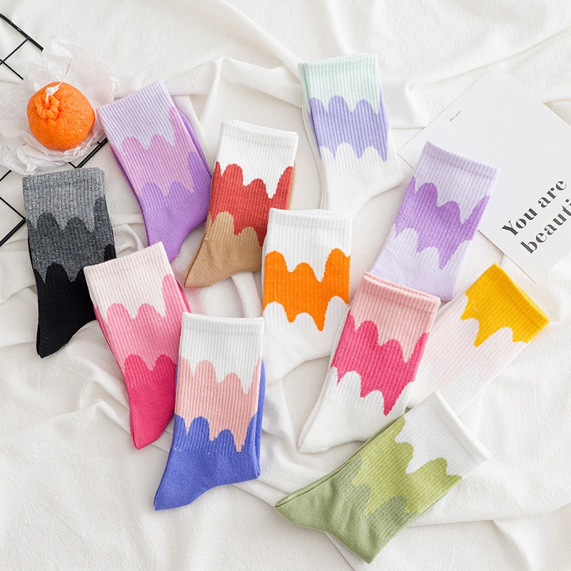 New Fashion Women Cotton Socks Girls Street Sports Warm Middle Tube Socks Happy Female Spring Autumn Hip Hop Crew Sock