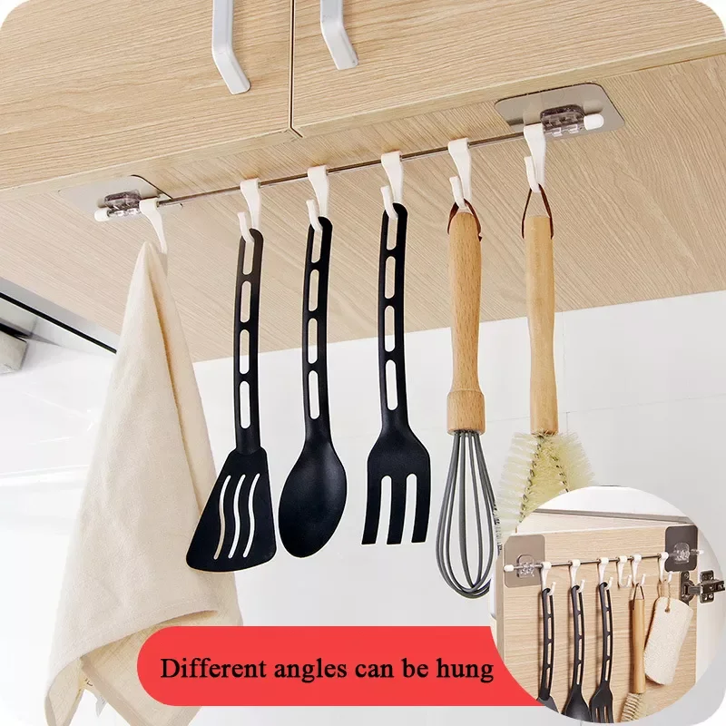 

2022Kitchen Gabgets Cupboard 6 Hook Home Organizer Storage Rack Pantry Chest Tools Towels Hanger Wardrobe Towel Rack Storage She