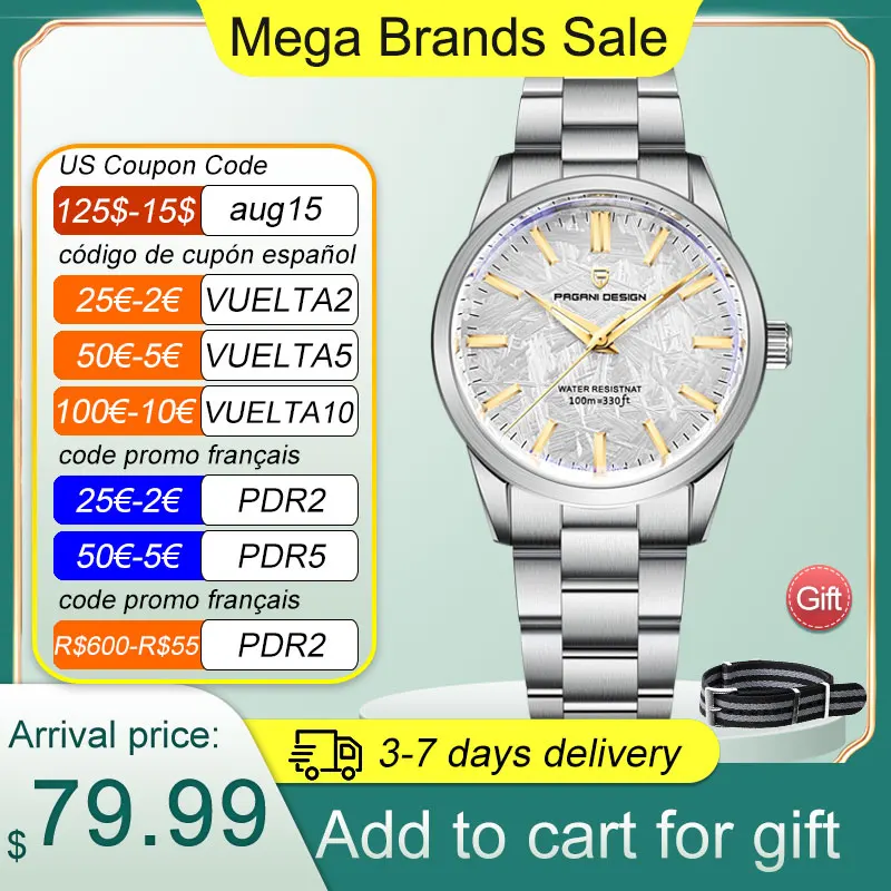 PAGANI Дизайн Топ бренд мужские спортивные кварцевые часы сапфир нержавеющая сталь