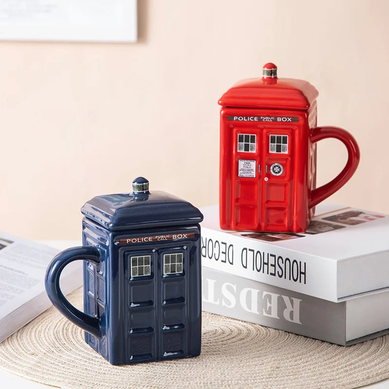 

Creative Retro Police Booth Cup Ceramic Cup Telephone Booth Ceramic Cup with Lid Novelty Mug Coffee Cup