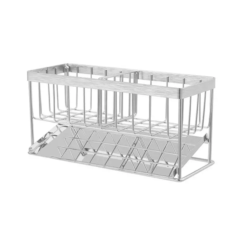 

Kitchen Stainless Steel Drain Rack Sink Rag Sponge Storage Drain Rack With Drain Tray Bathroom Soap Holder Kitchen Accessories