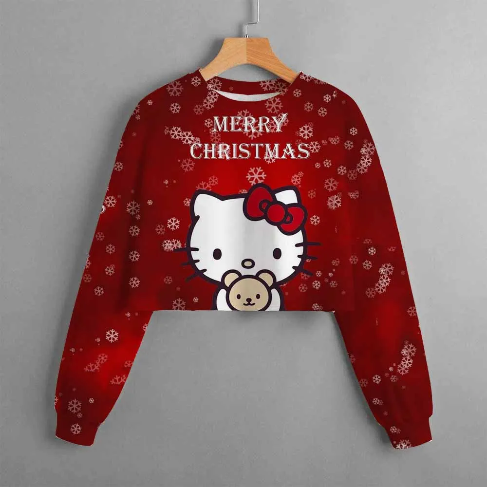 

Короткая Рождественская Толстовка Kawai с капюшоном HELLO KITTY, топ с 3d принтом, топ для косплея с котенком на весну и осень, подарок на день рожден...