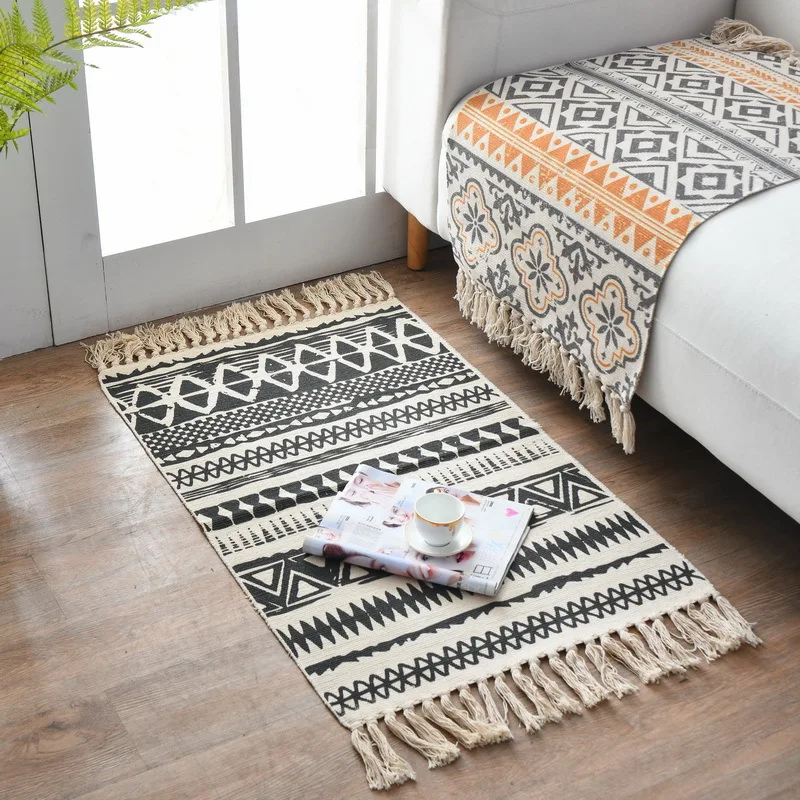 

Bohemian Style Carpets INS Cloth Weave Rugs For Living Room Bedside Tapete Floor Door Mat Coffee Table Sofa Area Home Decor