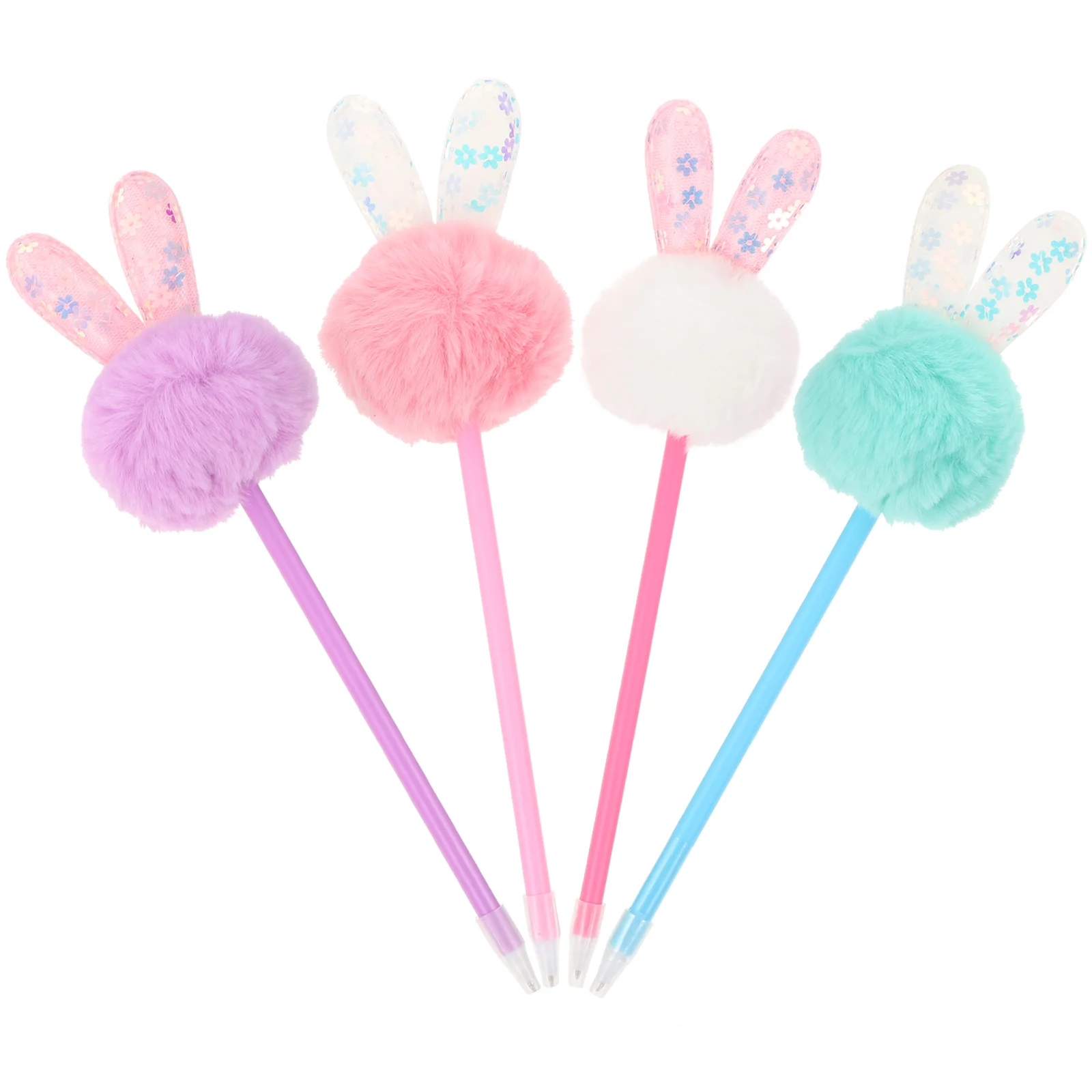 

4 Pcs Ballpoint Pen Creative Plush Pens Scented Gel Signing Fluffy Bunny Rabbit Ear Office Colored Ink Pens Stationery