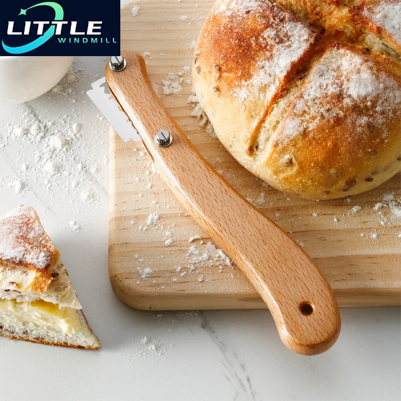 

1Pc Bread Lame Wooden Handle Bread Slashing Tool Dough Scoring Cutter with 5 Blades for Home Kitchen Baking Tool