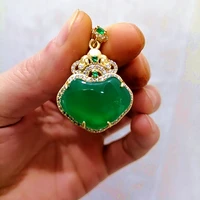 natural green chalcedony 925 silver inlaid ruyi lock pendant fashion boutique jewelry men and womens green agate necklace