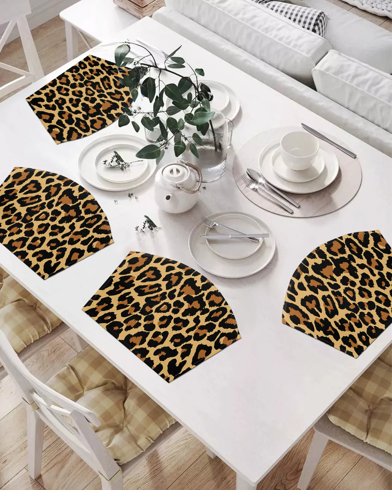 

Набор подставок в форме веера, модные коврики леопардовой расцветки для стола, подставка под чашу, Рождественский домашний декор, кухонные ...