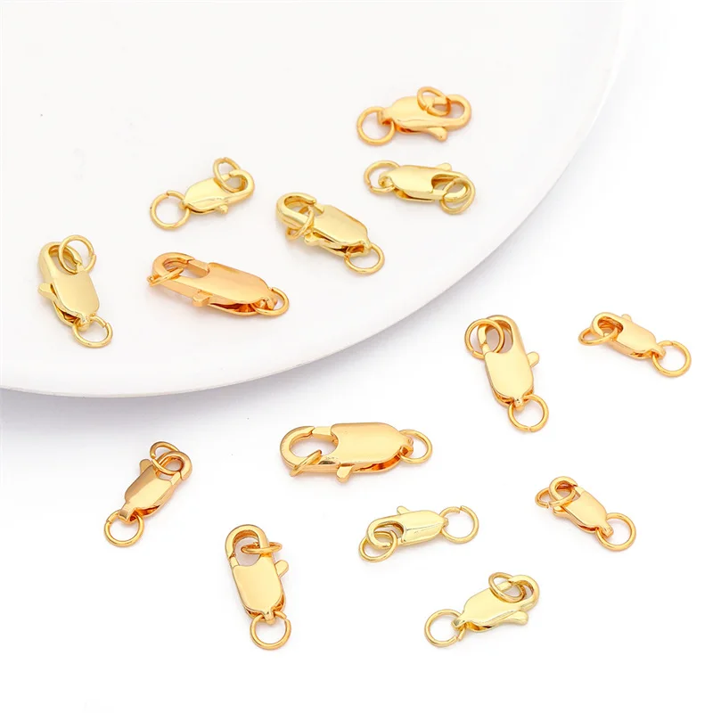 Copper 14K/18K Gold Plated Lobster Clasp Connectors Open Jump Rings For Bracelets Jewelry Making Hooks Accessories Supplies DIY