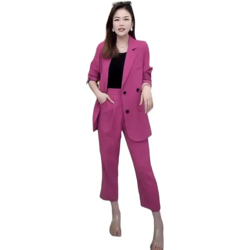 

Ladies 2 Piece Summer Solid Color Loose Suit Fashion Office Lady Laminated Fabric Two Piece Suit