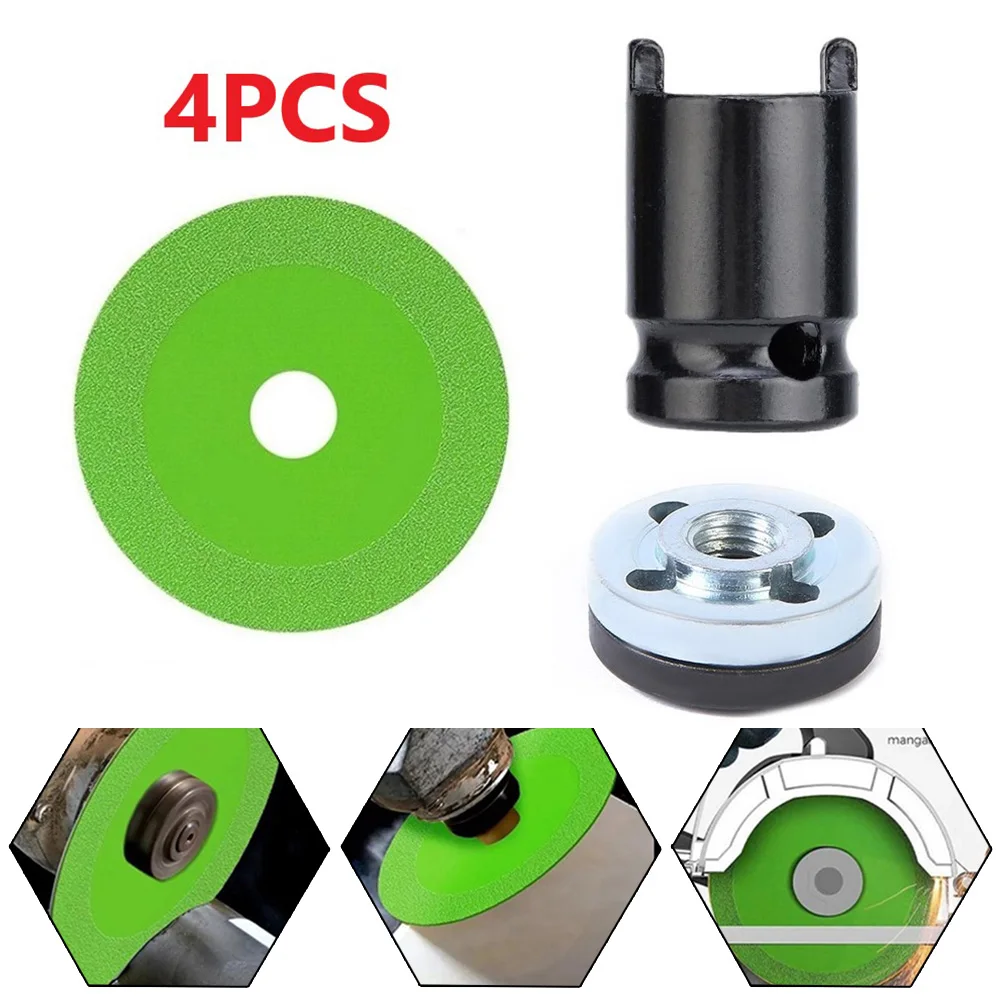 

4pcs Glass Cutting Disc Socket Wrench 100 Type Angle Grinder Pressure Plates Ultra-thin Diamond Saw Blade Grinding Wheel Set